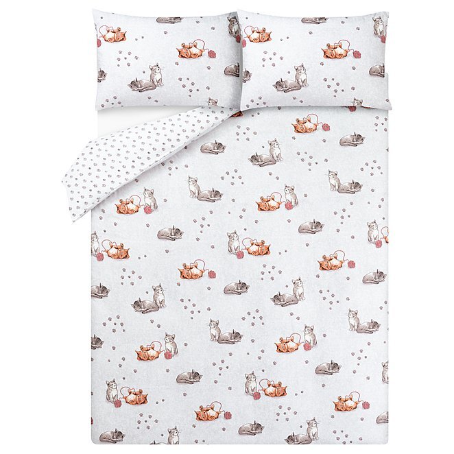 Grey Playful Cats Soft Cosy Brushed Cotton Duvet Set Home George