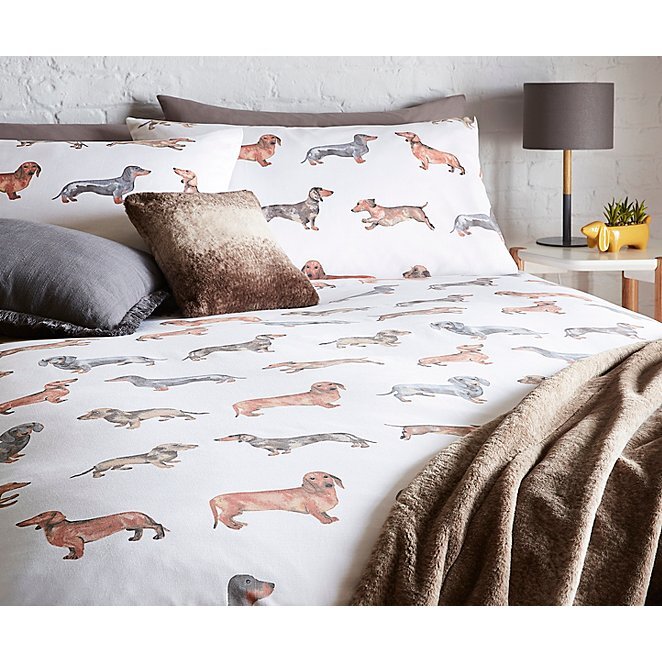 White Sausage Dogs Easy Care Duvet Set Home George